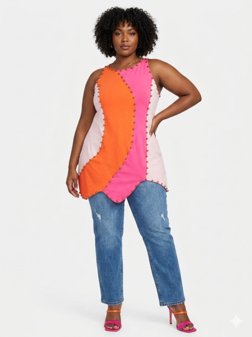 Vibrant Colorblock Midi Top in Pink, Orange